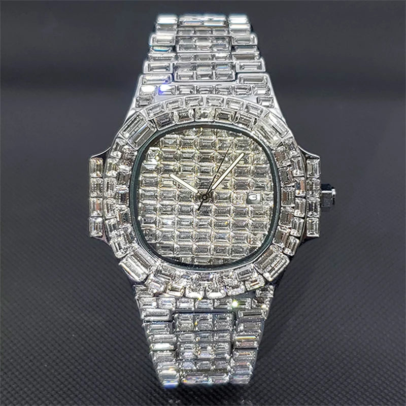 Luxury 18K Gold Men's Watches Hip Hop Style Full Diamond Quartz Wristwatch Punk Ice Out Jewelry Bracelet Clock Relógio masculino