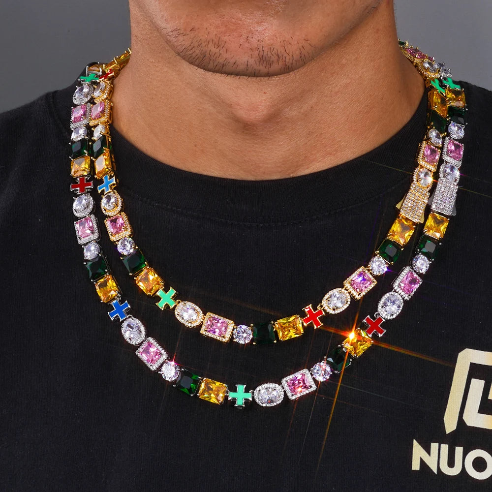 ESKEEM Iced Out Multi Gemstone Necklaces for Women Men Mixed Shape Colorful Gems Collection Necklace Fashion Hip Hop Jewelry ﻿