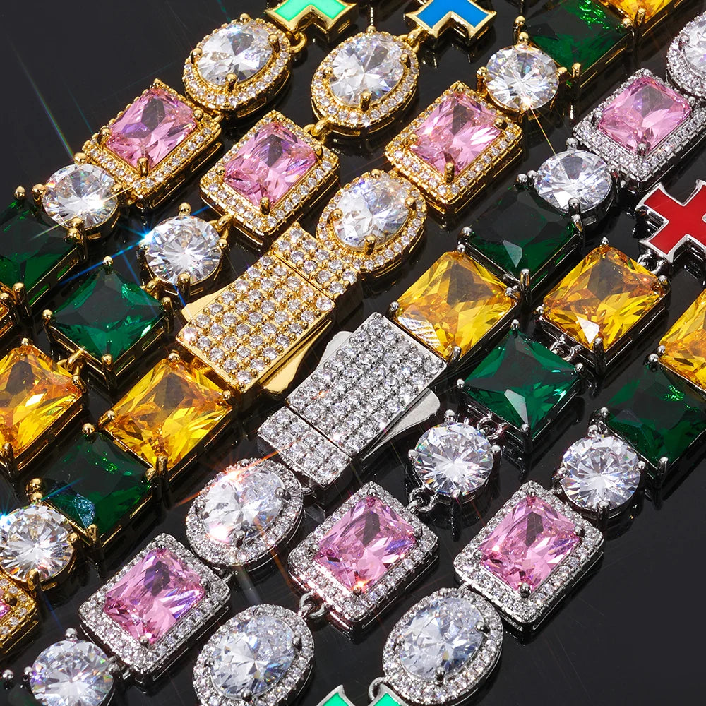 ESKEEM Iced Out Multi Gemstone Necklaces for Women Men Mixed Shape Colorful Gems Collection Necklace Fashion Hip Hop Jewelry ﻿